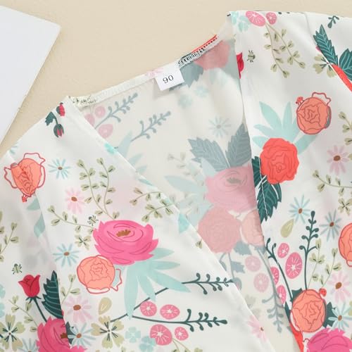 Toddler Girl Swimsuit Cover Up Boho Floral Short Sleeve Open Front Beach Cover Ups Shirt Beachwear2