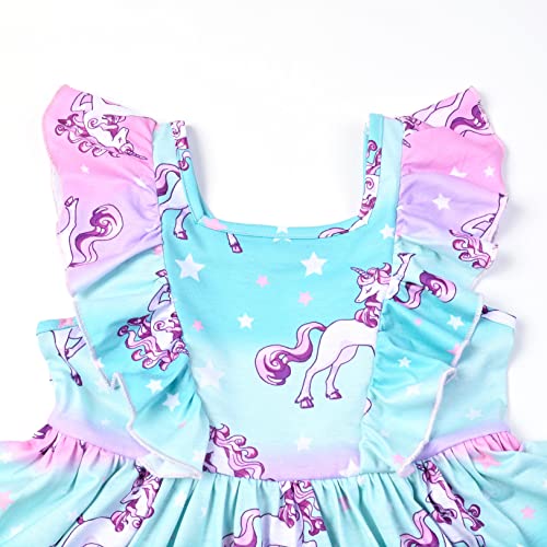 Unicorn Dresses For Girls Green Summer Sun Dress Midi Clothes Birthday Gifts,Size 6 7 #TOP2
