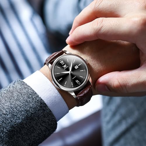 Image of OLEVS Men Leather Watches Classic Quartz Large Dial Easy Read Waterproof