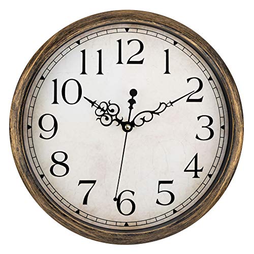 Lumuasky Retro Gold Wall Clock, Battery Operated Silent 12 Inch Vintage Non-Ticking Decorative Clock For Kitchen Living Room Bedroom Office School #TOP14