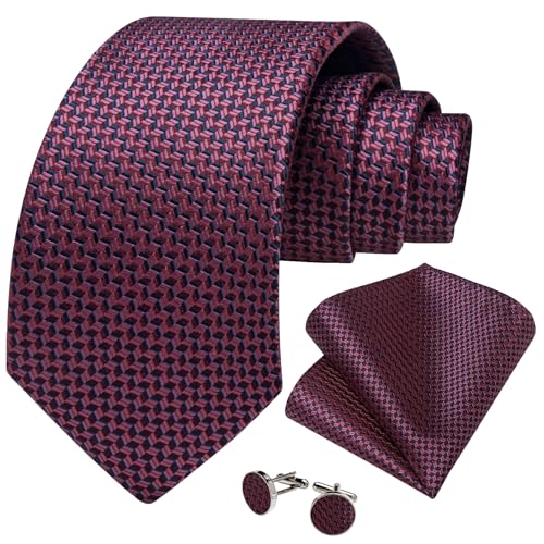 Image of DiBanGu Striped Tie Set for Men Silk Woven Plaid Necktie and Pocket Square Cufflinks Business Wedding