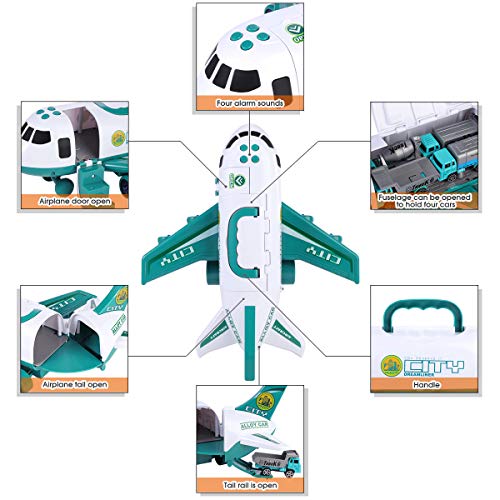 SHANNA Flugzeug Spielset Mit Trägheitsrad und Fahrzeugen - Lernspielzeug Set Mit 1 Großem Flugzeug, 4 Legiertes Auto für Kleinkinder Über 3 Jahre (Sanitärfahrzeug-Grün)