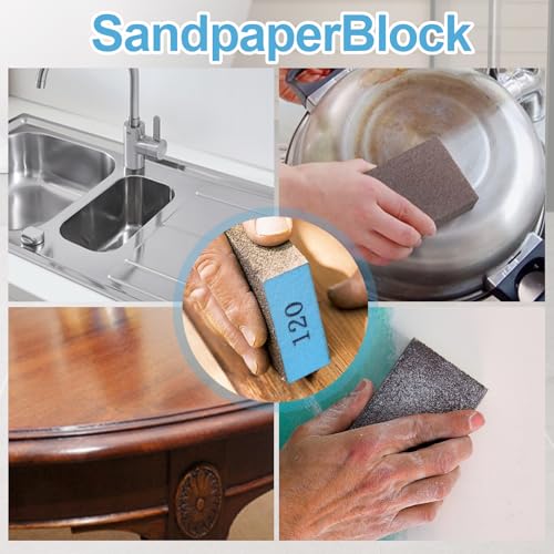 Image of Romeda 8-Pack Sandpaper Block, 120 Grits Washable and Reusable Handmade Sanding Sponge, Drywall Sandpaper Blocks for Wooden Drywall Sheetrock and Metal Glazing