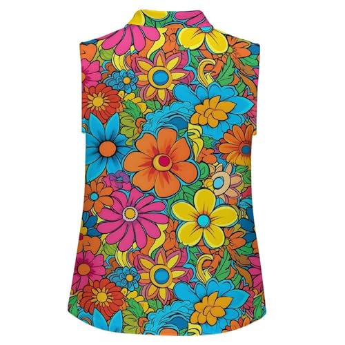 Womens Sleeveless Golf Shirt Moisture Wicking Athletic Golf Tank Top Hippie Flower Printed Polo Tennis Shirts4