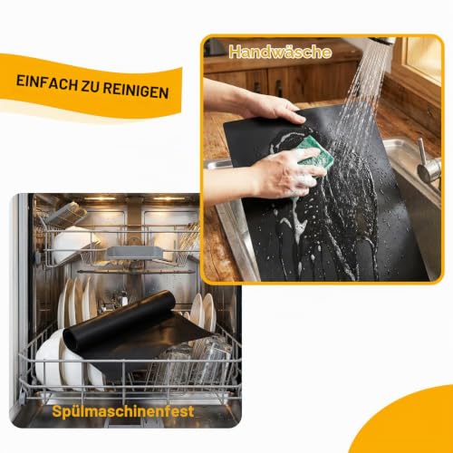 Foto von 4 Ofeneinlagen, 40 x 33 cm Dauerbackfolie für Backofen Antihaftbeschichtet Zuschneidbar, Dauerbackmatte für Backofen Matte Schutz Boden, Wiederverwendbar Grillmatte für Gasgrill Öfen, mit Grillzange