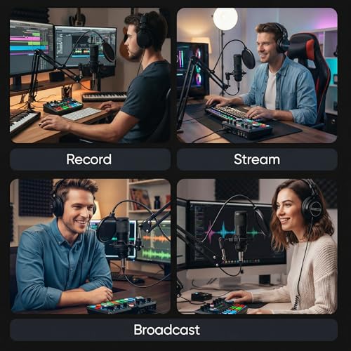 Image of 2025 Upgraded Podcast Equipment Bundle for 2, Recording Studio Kit with Dual Condenser Microphones, Audio Interface Mixer with 4 Sound Effects, Easy Setup for Podcasting, Streaming & Gaming