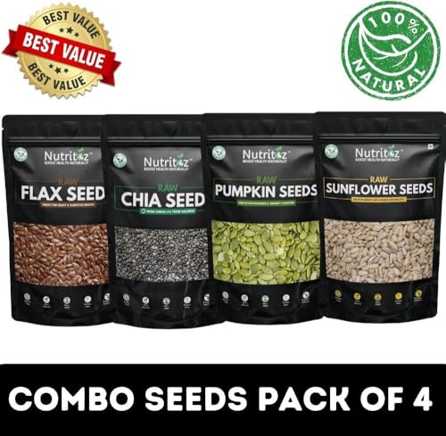 Image of Nutritoz Raw Chia Seeds, Flax, Pumpkin & Sunflower Seeds Combo - 50gm Pack Of 4 Brown (4 X 50 g)