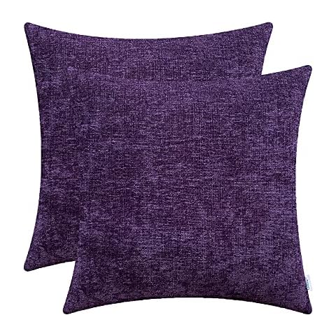 CaliTime Decorative Couch Throw Pillow Covers 18 X 18 Inches Pack of 2 Cozy Chenille Cushion Cases for Sofa Bed Living Room Home Plum Purple Cover