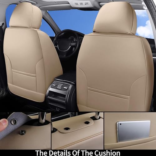 Image of Coverado Universal Seat Covers Full Set, 5 Seats Universal Seat Covers for Cars, Waterproof NAPPA Leather Car Seat Covers with Head Pillow, Seat Protectors Fit for Most Sedans SUV Pick-up Truck, Beige