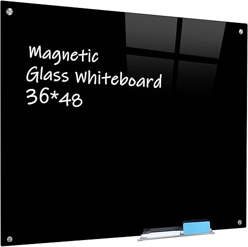 Pizarra blanca magnética de cristal, 24 x 36 pulgadas, sin marco, pizarra blanca de borrado en seco, superficie montada en la pared para oficina,