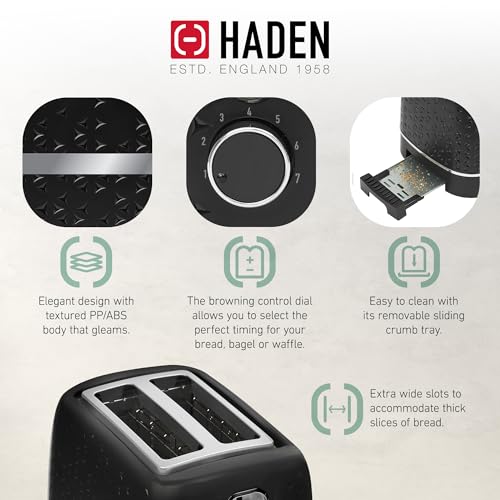 Image of Haden Starbeck 2 Slice Wide Slot Stainless Steel Toaster, Black & Chrome