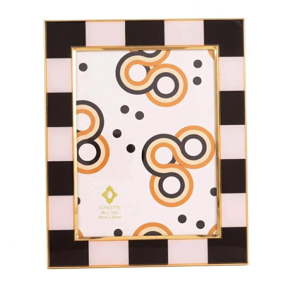 Photo 1 of Concepts 8x10 Black And White Checkered Retro Gold Bordered Enamled Picture Frame With HD Clear Glass, Extra Durable Photo Frames - Display Wallhung/Tabletop Vertically Or Horizontaly