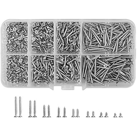 800 Pcs M2 Self-Tapping Screws Mini Phillips Flat Head Screws Carbon Steel Countersunk Cross Head Screws Wood Woodworking Screws Bolts and Nuts Assortment Set of M2 x 4/5/6/8/10/12/16/20 mm, Silver Cover