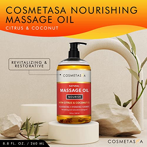 Natural Nourishing Coconut & Citrus Massage Oil- Smooth Glide, Non Greasy Therapeutic Massage Oils With Rejuvenating, Hydrating & Aromatic Essential Oils For Dry Skin, Soothes Muscle & Joints 8.8 Oz #TOP1
