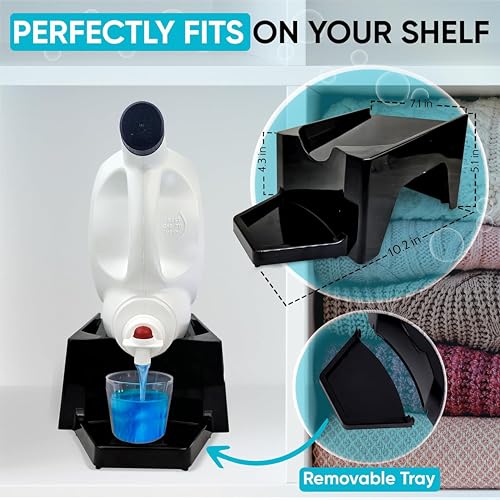 Image of Liquid Laundry Detergent Holder Stand with Drip Tray - 2 Pack - Black | Easy Pouring, Rubber Feet, Angled Stand, Fabric Softener Dispenser for Laundry Room Organization & Storage