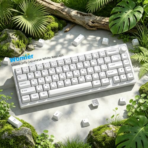 Image of Womier Japanese White Keycaps, Ceramic Style PC Glossy Jelly Keycap | Keyboard Caps, MDA Profile 115-Key Custom Key caps Set for 61 /68 /84 /87 /98 /100 /104-Key MX Switch Key cap