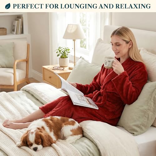 Image of PAVILIA Womens Robe Fleece Plush Soft, Fluffy Fuzzy Cozy Warm Bathrobe, Shower Spa House Long Robe for Women