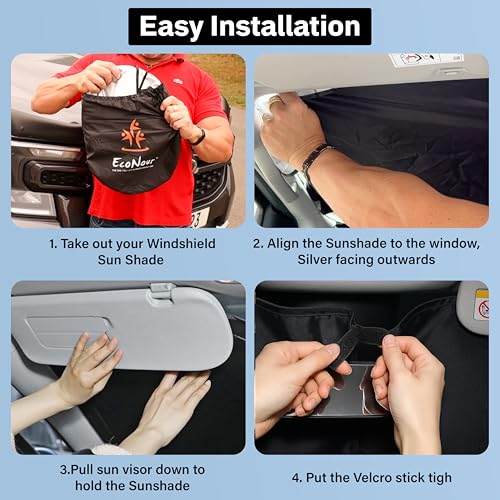 Image of EcoNour Windshield Sun Shade Compatible for Ford Transit 2015-2026 | Van Front Window Sun Visor Protector | Foldable 4-Layer Sunshade | Blocks UV Rays & Keeps Cabin Cool
