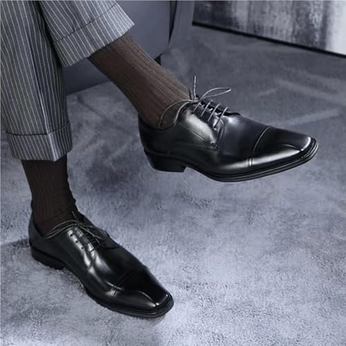 Men's Lace Up Square Toe Three Stitch Casual Dress Shoes Classic Japanese Style Genuine Leather Wedding Footwear2