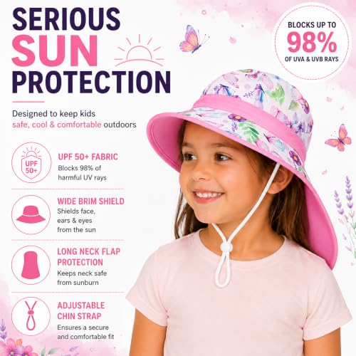 Image of VRITRAZ Sun Protection UPF50+ Bucket Hat Toddler Summer Beach Play Hats with Neck Flap for Girl, Boy, Kids Summer Hat, Bucket Hat for Kids Ages 3-10 Years