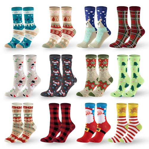 JOYIN 12 Pairs Christmas Socks, Warm Soft Novelty Crew Socks