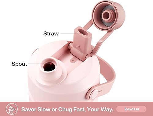 Miniatura 4 de POWCAN Botella de agua aislada de 26 onzas con popote 2 en 1 y tapa de boquilla, mantiene el frío 24 horas, a prueba de fugas, cabe en el portavasos