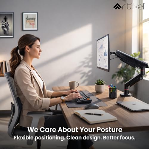 Image of ARTIKEL Armour Monitor Stand for Desk Mount Adjustable Spring Assisted Single vesa Monitor arm for Table with Full Motion arm with C Clamp Grommet Mounting Base Computer Monitor Stand Upto 40 inches