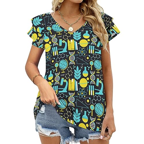 AMRANDOM Womens Short Sleeve Shirts V Neck Lotus Leaf Short Sleeve Tops Summer Blouse Shirts