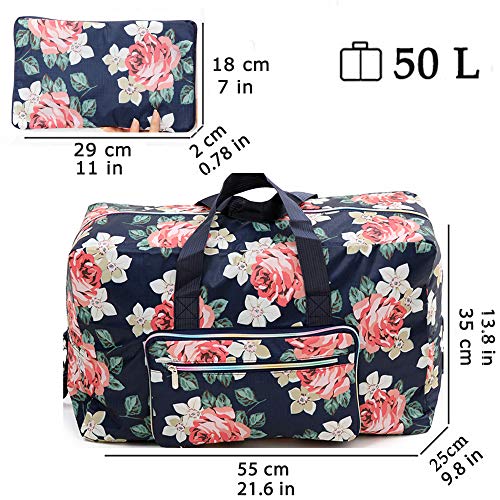 Foldable Travel Duffle Bag For Women Girls Large Cute Floral Weekender Overnight Carry On Bag For Kids Checked Luggage Bag (A-Pink Rose) #TOP3
