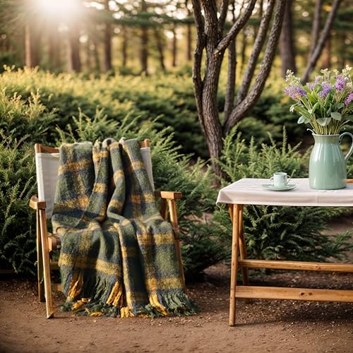 Zonli KS-002 Green Plaid Throw Blanket, 50'' X 60'' Decorative Vintage Blankets With Tassel For Couch, Bed thumb #1