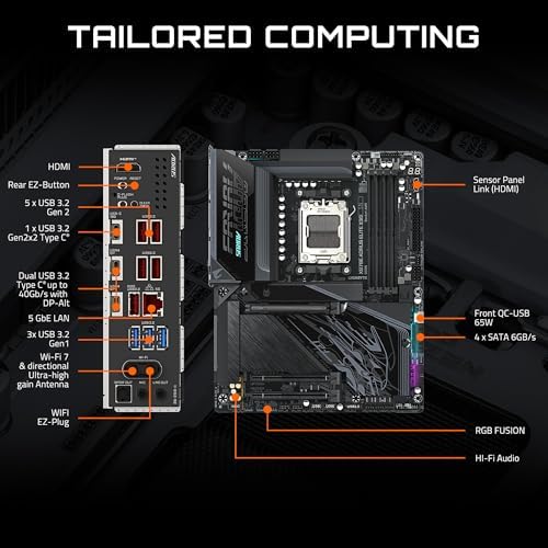 GIGABYTE X870E AORUS Elite X3D AMD AM5 LGA 1718 ATX Motherboard, Ryzen 9000/8000/7000, DDR5, 16+2+2 Power Phase, 4X M.2, PCIe 5.0, WiFi 7, 5 GbE