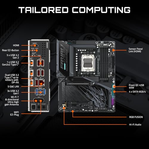 GIGABYTE Scheda madre AORUS Elite X3D AMD AM5 LGA 1718 ATX X870E, supporta processori AMD Ryzen serie 9000/8000/7000, DDR5, fase di alimentazione 16+2+2, 4X M.2, PCIe 5.0, WiFi 7, 5 GbE, garanzia di 5 - Scheda madre - Immagine 2