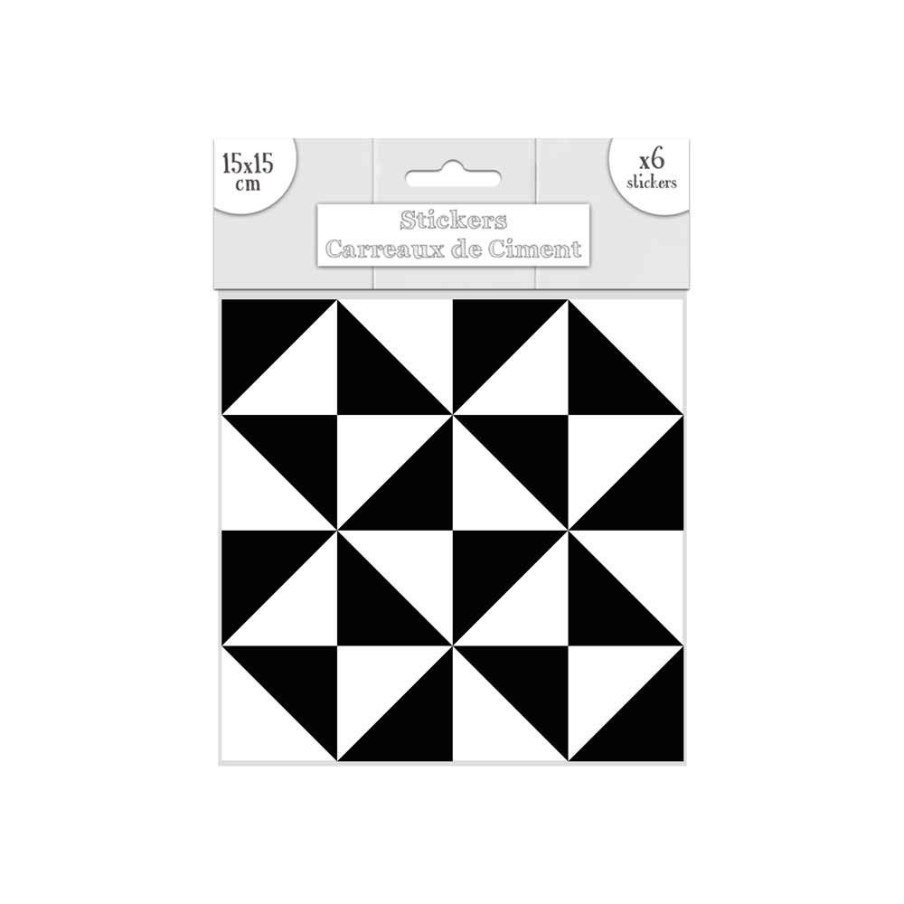Lot de 6 stickers carreaux de ciment - Noir/​Blanc - 15x15cm