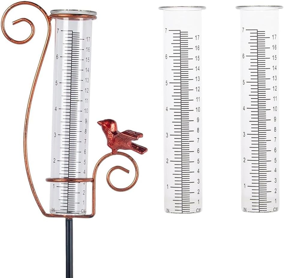 Cardinal Rain Gauge Outdoor & 7 Inch Rain Gauge Glass Tube for Measuring Precipitation, Patio, Garden Yard Decor
