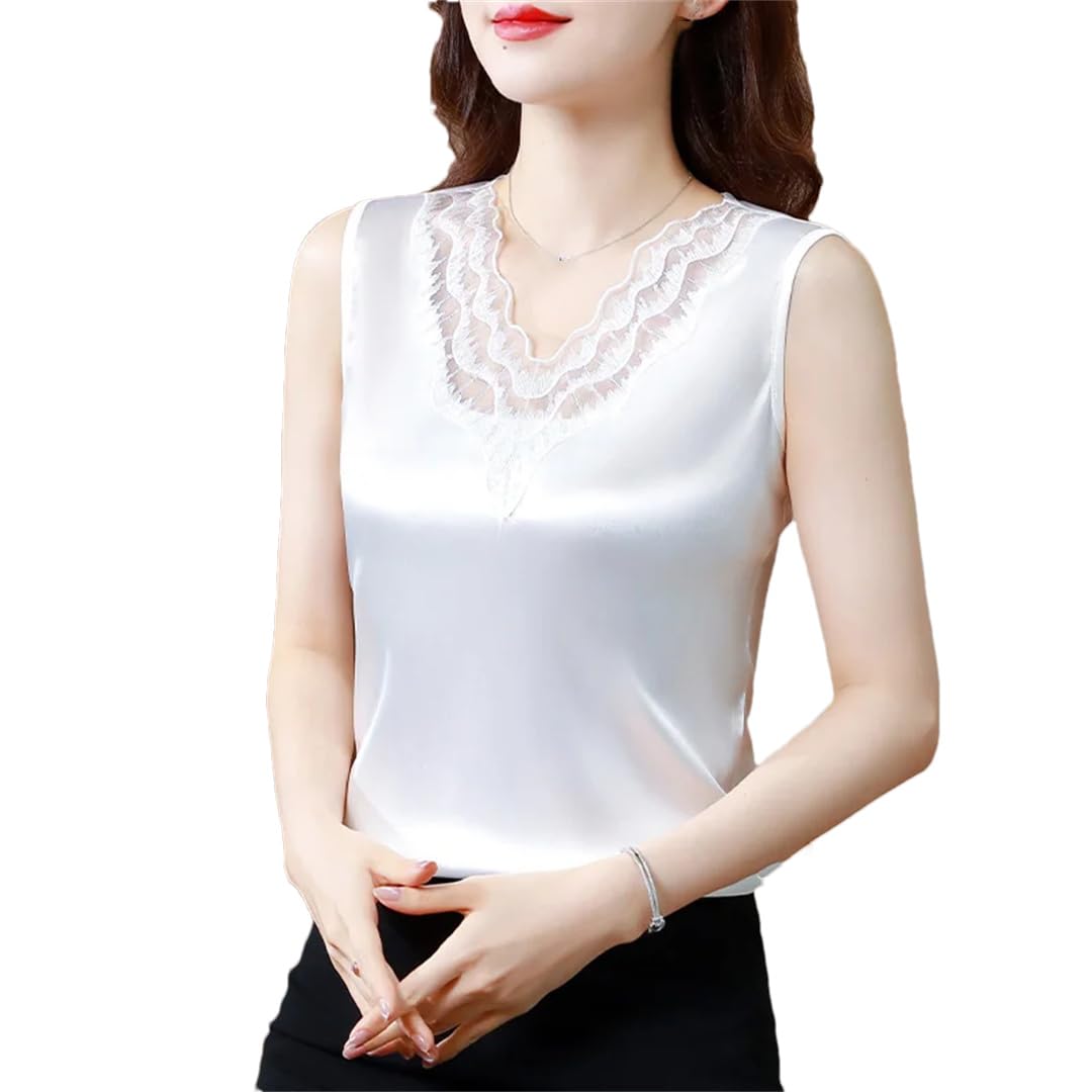 Camicette di seta senza maniche estate donna top tinta unita gilet allentato raso