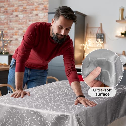 Table Cloth Rectangular 100 * 140 cm,Polyester Jacquard Tablecloth,Washable Dust-Proof Table Cover for Kitchen Dinning Indoor Decoration(Grey) - Image 6