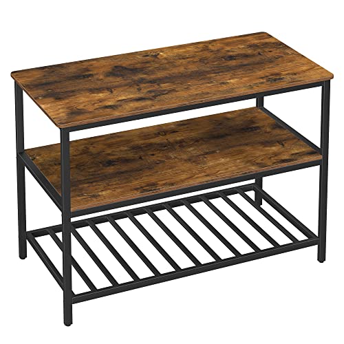 VASAGLE Étagère de Cuisine à 3 étagères, Étagère de Rangement avec Plan de Travail, Structure en Acier Stable, 120 x 60 x 90 cm, Facile à Monter, Marron Rustique et Noir KKI01BX