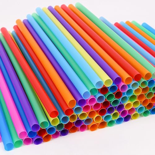 Image of Tomnk 240 Pack Smoothie Straws, 8.25 Inches Colorful Disposable Wide-mouthed Large Straw