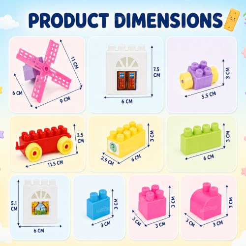 Image of Zest 4 Toyz Building Blocks for Kids 58 Pieces | Colourful Construction Blocks with Wheels Windmill Doors Windows Booklet & Zipper Storage Bag | Creative Educational Toy for Boys and Girls