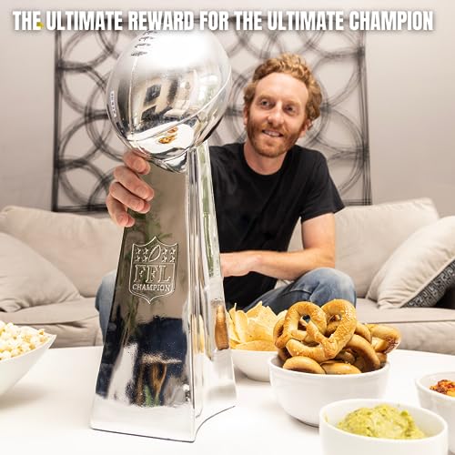 Image of Spire Designs Lifesize Fantasy Football Trophy - Chrome Replica Championship Trophy - First Place Winner Award for League - Real Size Football Award