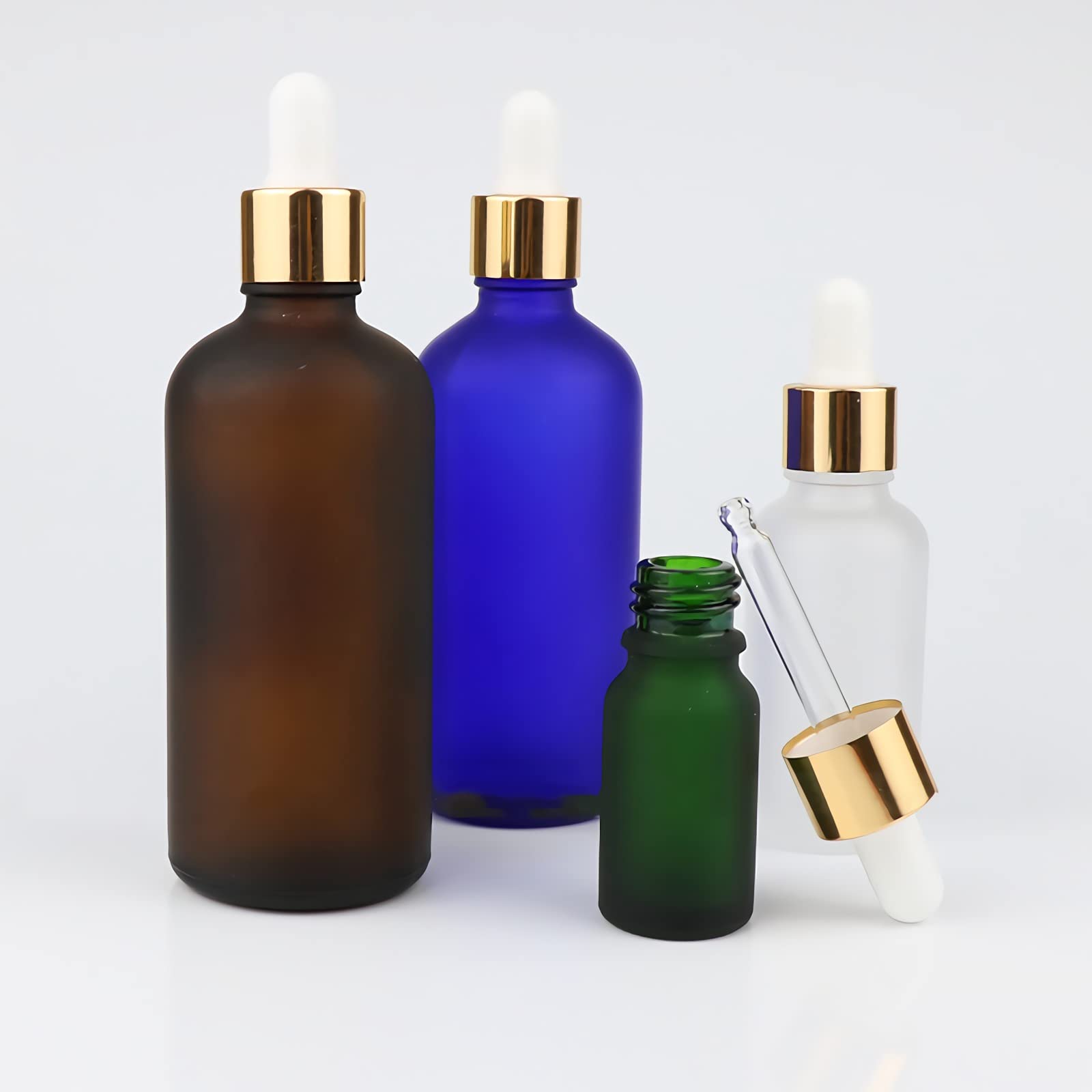 24 Stück 50 ml Gefrostet Braunglas Pipettenflasche mit Gold Pipettenring, Leere Glasflasche Glastropfer Glaspipette Tropfflaschen für Ätherische Öle Aromatherapie + 4x Trichter