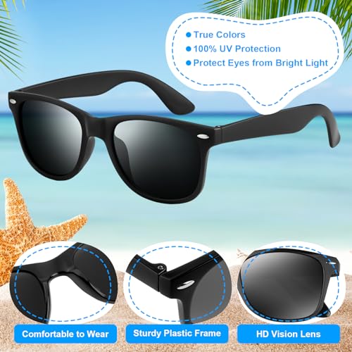 NEBURORA 24 Pack Black Sunglasses Bulk Retro Black Shades Party Sunglasses for Adult Men Women Summer Beach Party Accessories4