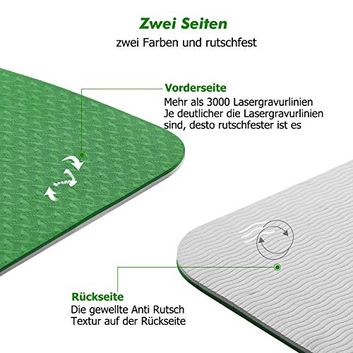 KUYOU Yogamat, gymnastiekmat, antislip, ftalaatvrij, fitnessmat, TPE, hypoallergeen, oefenmat, voor yoga, pilates, fitness, workout en gymnastiek, trainingsmat, 183 cm x 61 cm x 6 mm - Image 5