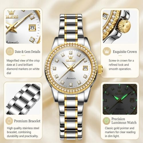 Image of OLEVS Watch Women Silver Watches for Women Luxury for Small Wrists Dress Stainless Steel Women's Wrist Watches Easy to Read Reloj para Mujer Black /Blue /Gold /Green /Pink /Purple