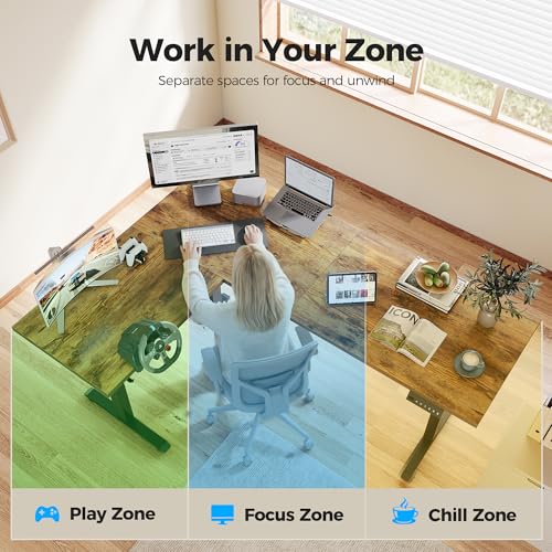Image of Agilestic L Shaped Standing Desk 63 inch Adjustable Height, Electric Corner Standing Desk, Sit Stand Computer Table with Splice Board, Rustic Brown