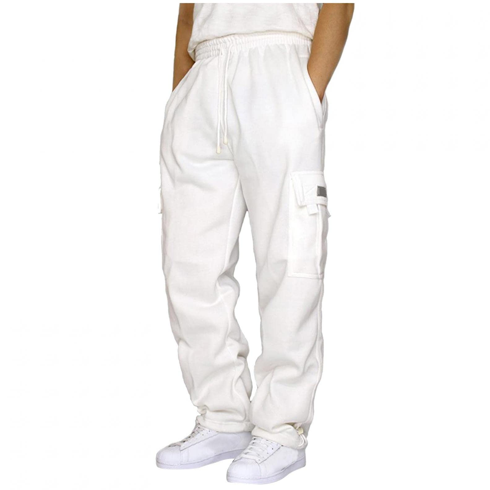 ZHUER Mens Heavyweight Sweatpants Fleece Lined with Pockets Cargo Pants Open Bottom Drawstring Elastic Waist Baggy Joggers