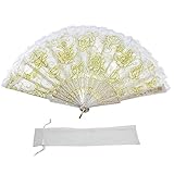Newstarfactory Lace Flowers Design Plastic Folding Hand Held Fan (White)