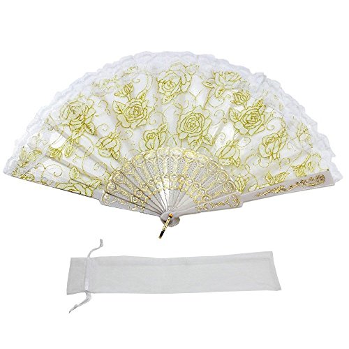 Newstarfactory Lace Flowers Design Plastic Folding Hand Held Fan (White) #TOP2