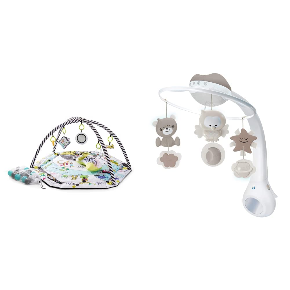 Kinderkraft Tapis d'Éveil Bébé SMARTPLAY, Éducatif, Parc enfant, Arche de jeux & INFANTINO Mobile musical projecteur 3 en 1- Mobile convertible, lampe de table et de lit et projecteur,avec mode réveil