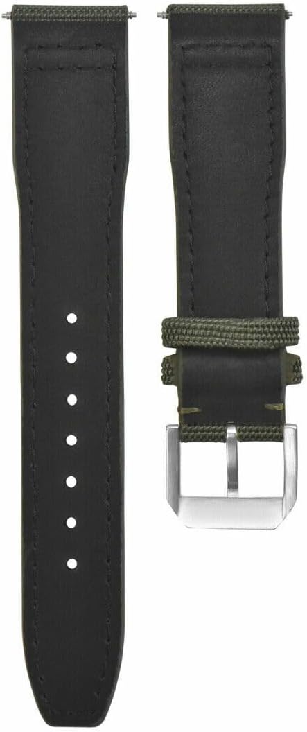 Ewatchparts 21mm Canvas Leather Watch Band Strap Compatible With IWC Pilot Top Gun Portuguese Green